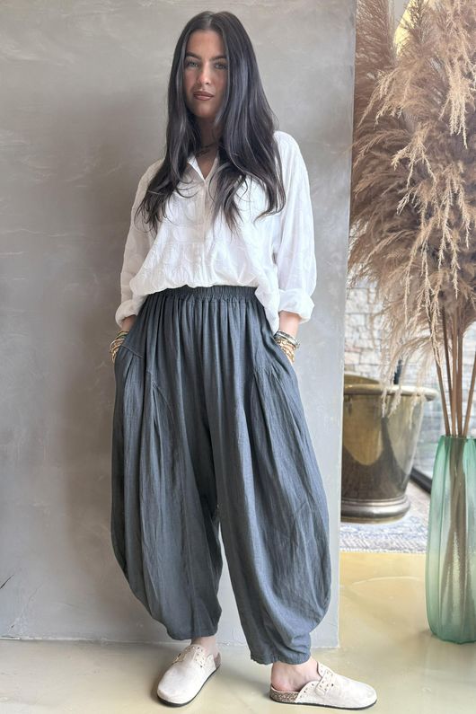 Noa Linen Blend Sia Barrel Trouser Charcoal /14